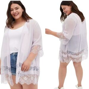 NEW TORRID Chiffon Kimono with Lace Trim in Iris Purple Sz 1X Plus Boho Festival